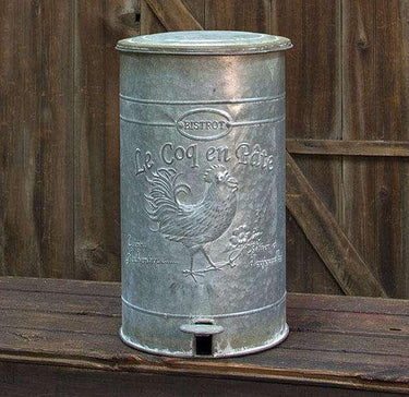 Metal Rooster Galvanized Trash Bin - The Fox Decor